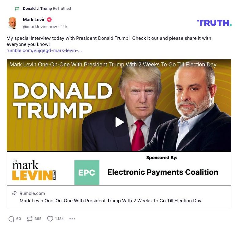 Post image from Donald Trump