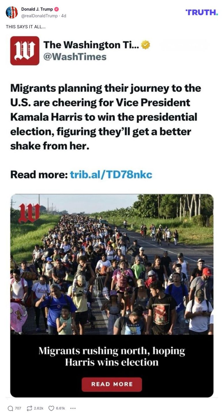 Post image from Donald Trump