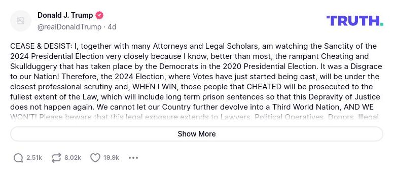 Post image from Donald Trump