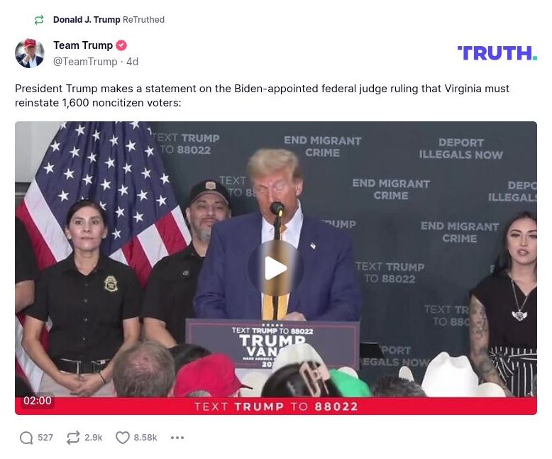 Post preview from Donald Trump