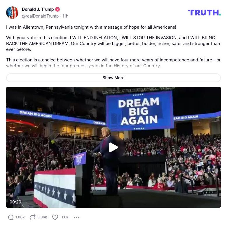 Post preview from Donald Trump