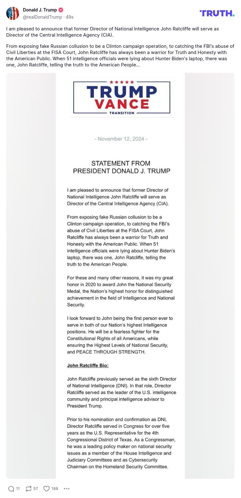 Post preview from Donald Trump