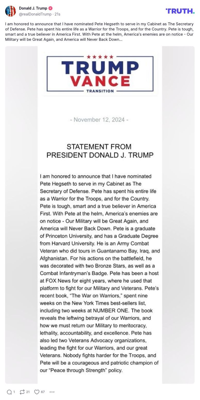 Post image from Donald Trump