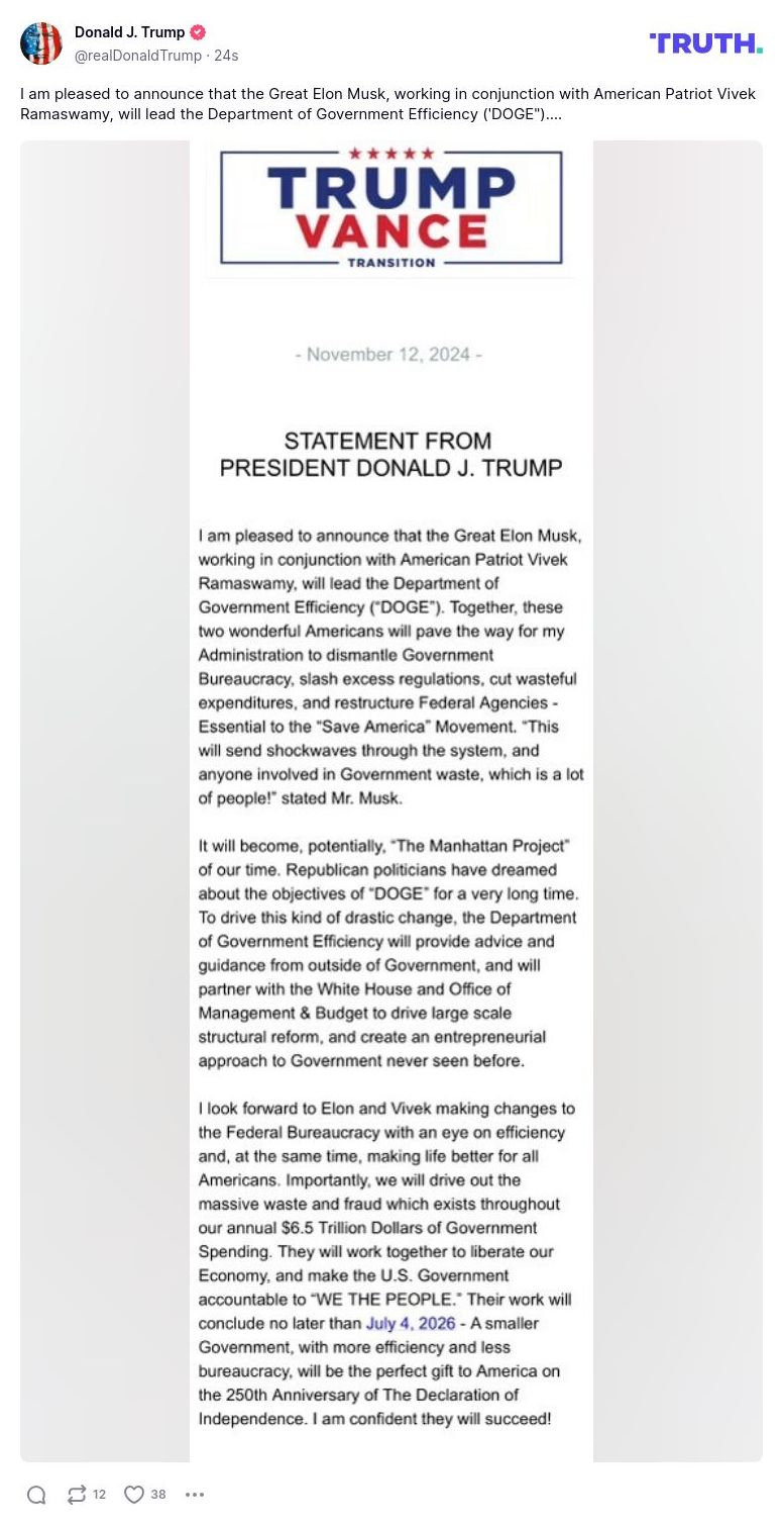 Post preview from Donald Trump