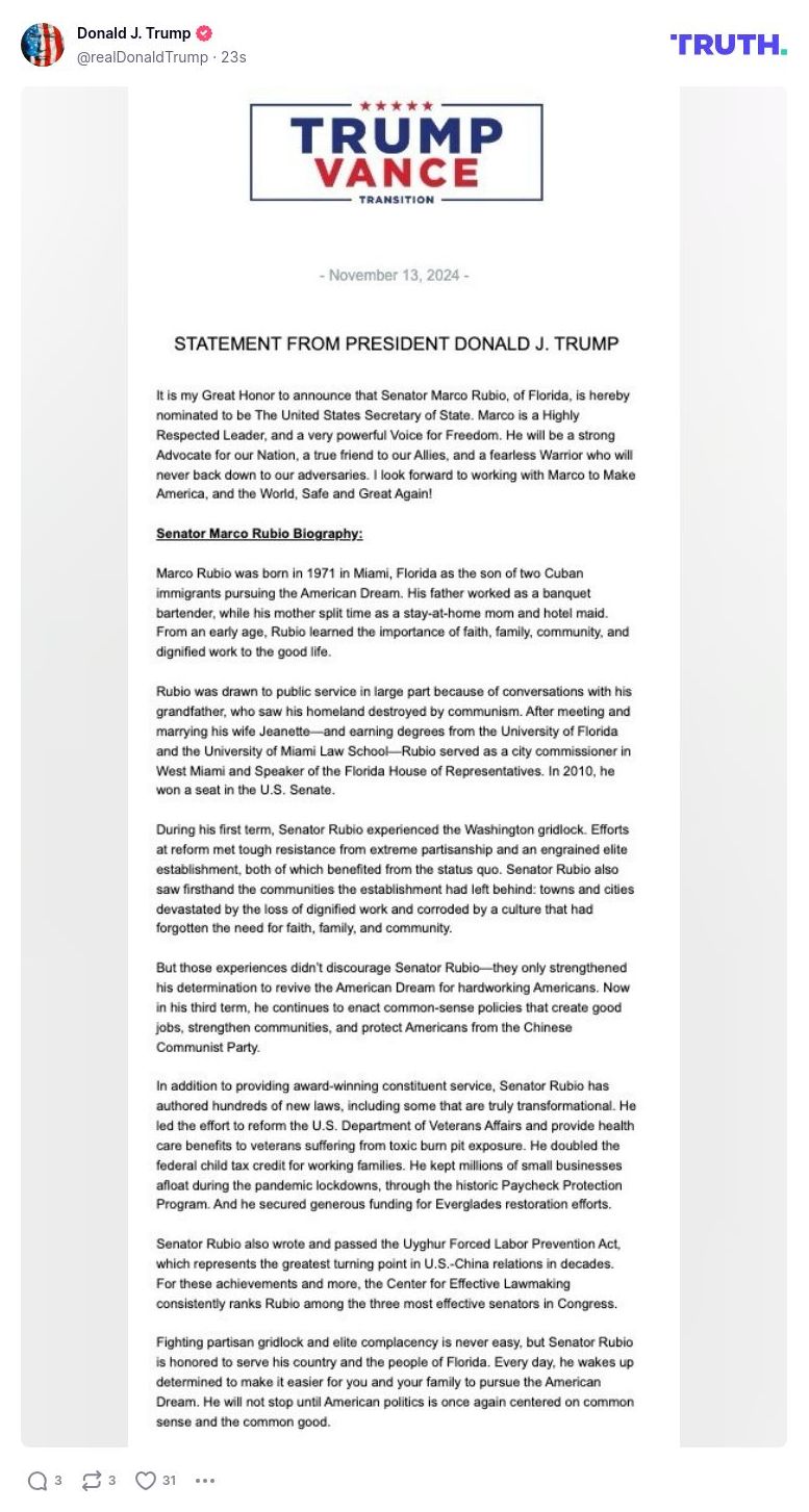 Post image from Donald Trump