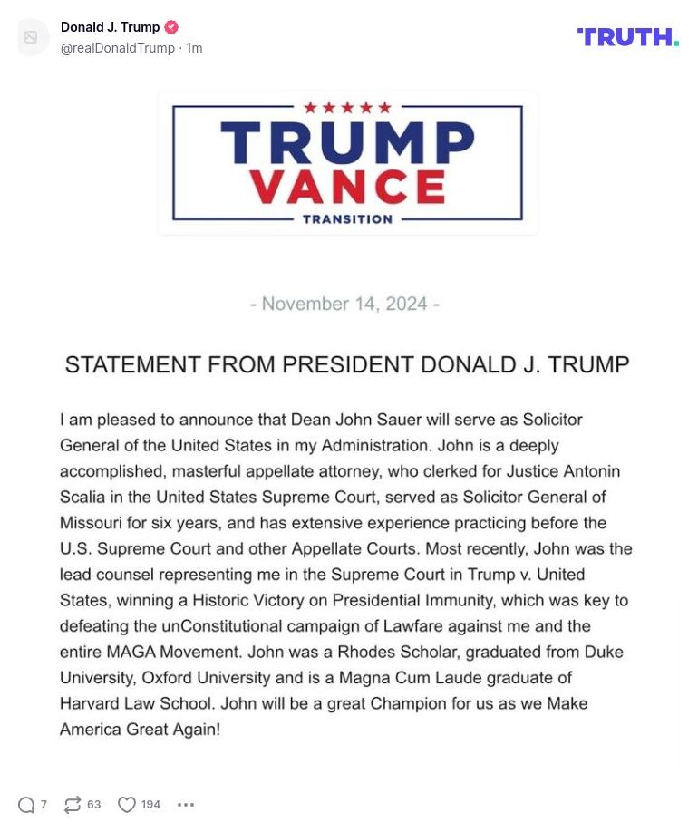 Post image from Donald Trump