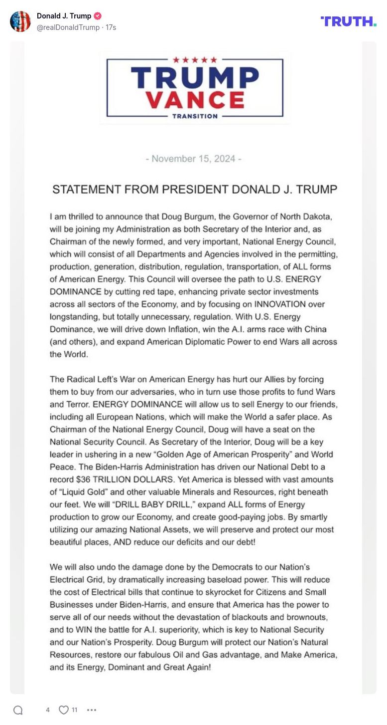 Post image from Donald Trump