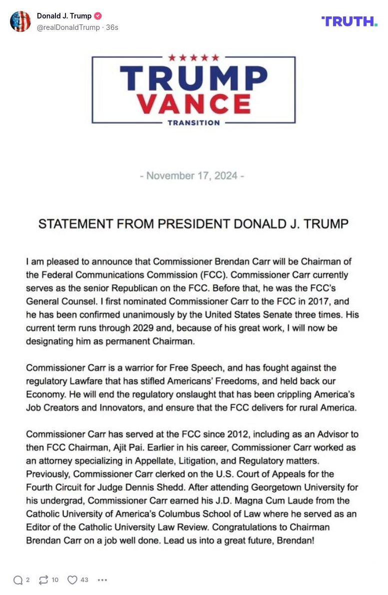 Post image from Donald Trump