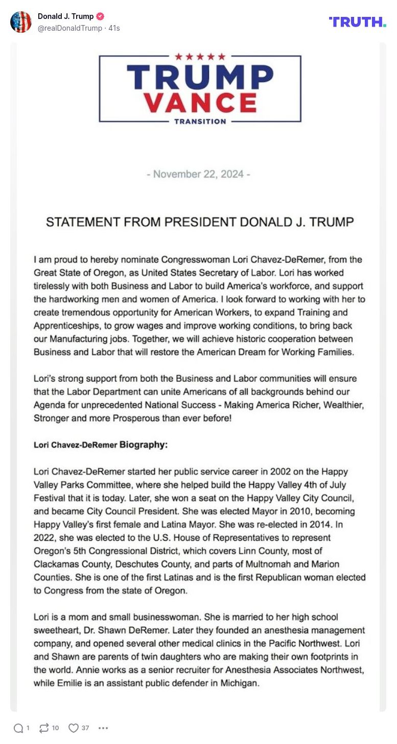 Post image from Donald Trump