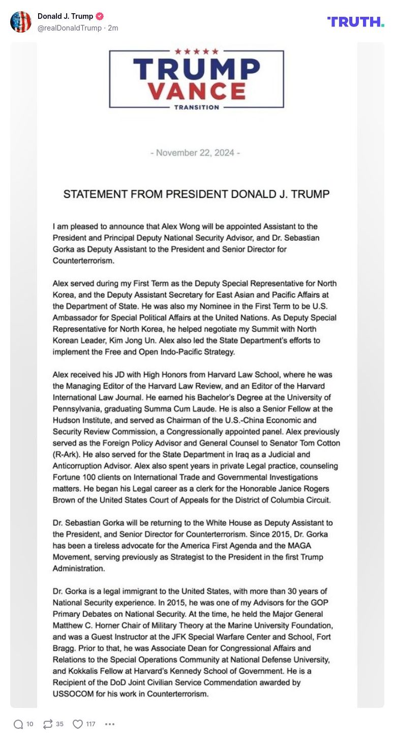 Post image from Donald Trump