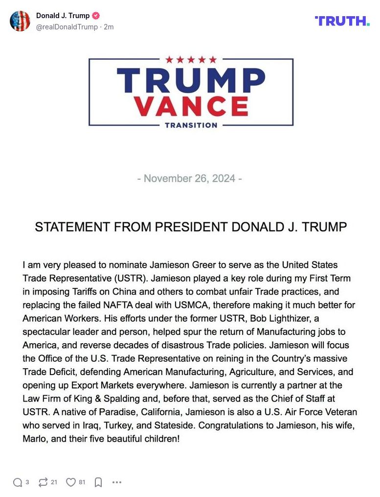 Post image from Donald Trump