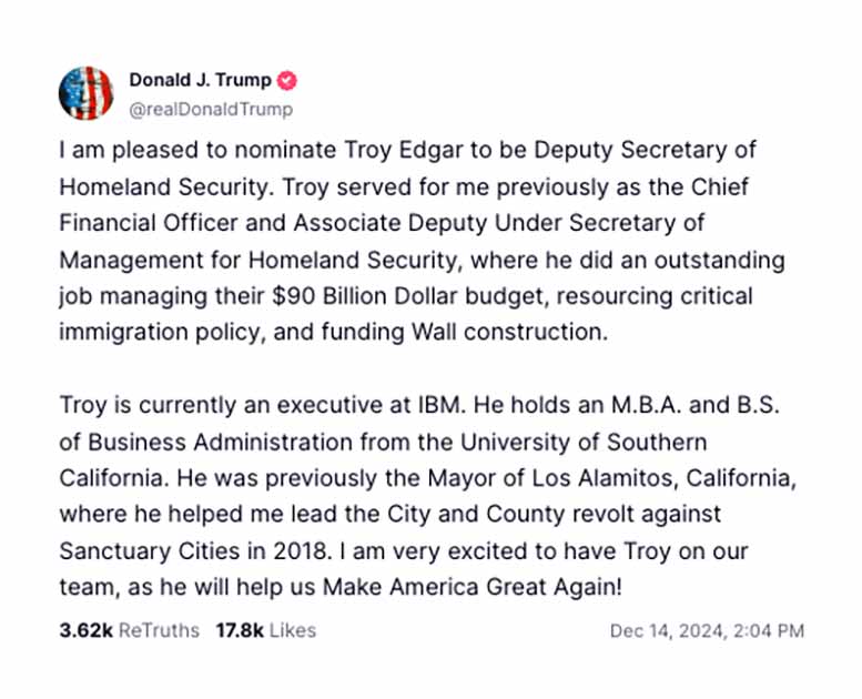 Post preview from Donald Trump