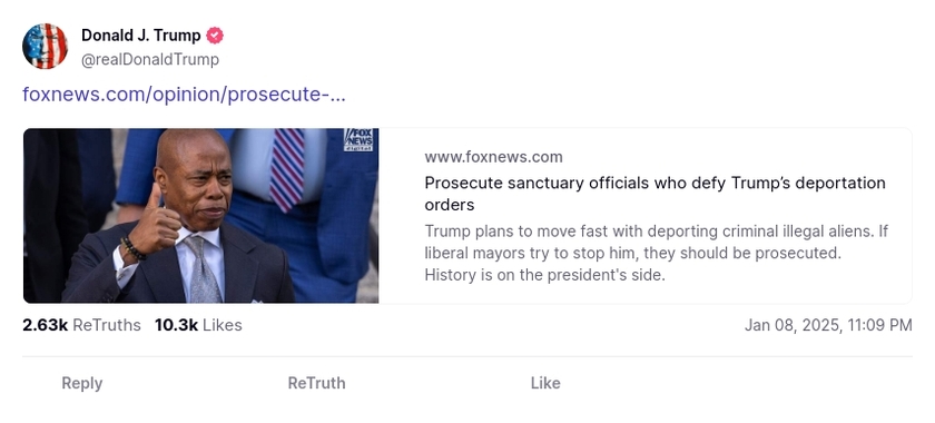 Post image from Donald Trump