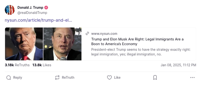 Post preview from Donald Trump