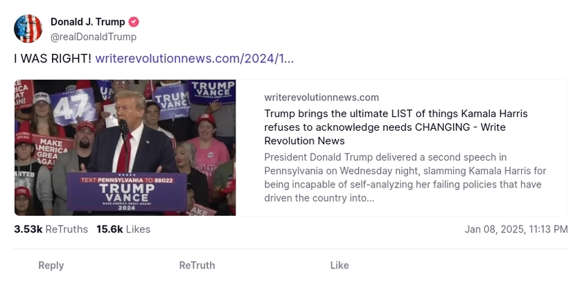 Post image from Donald Trump