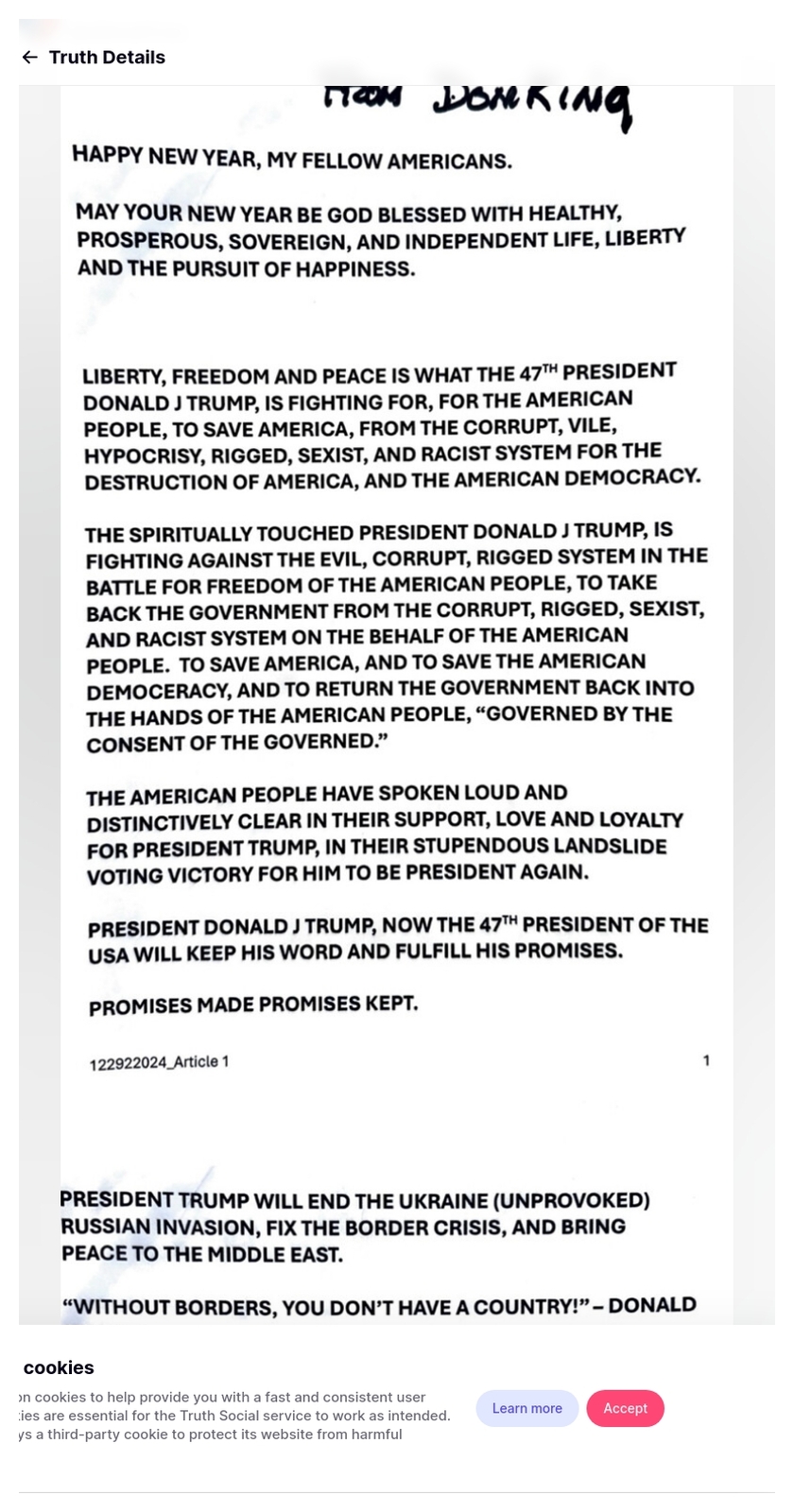 Post image from Donald Trump