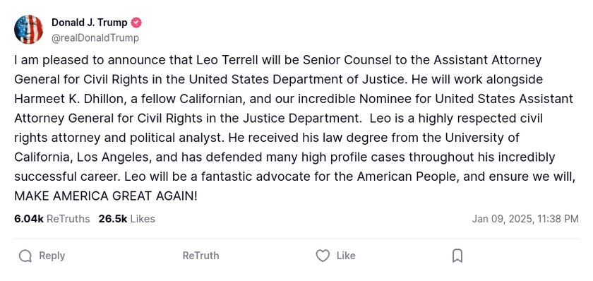 Post image from Donald Trump