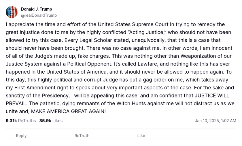 Post image from Donald Trump