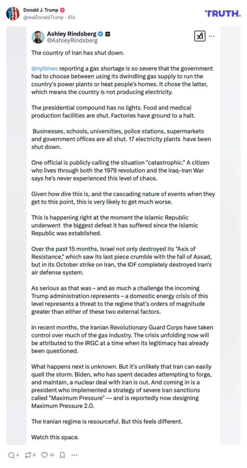 Post image from Donald Trump