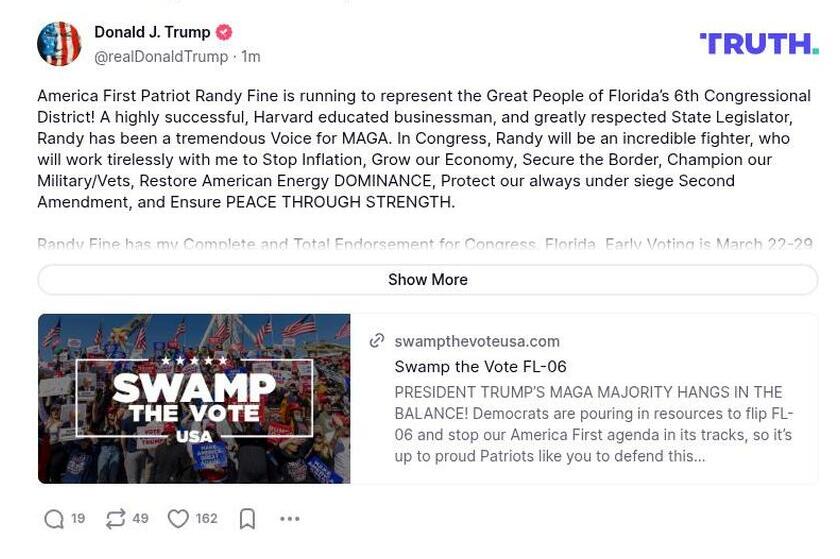 Post preview from Donald Trump
