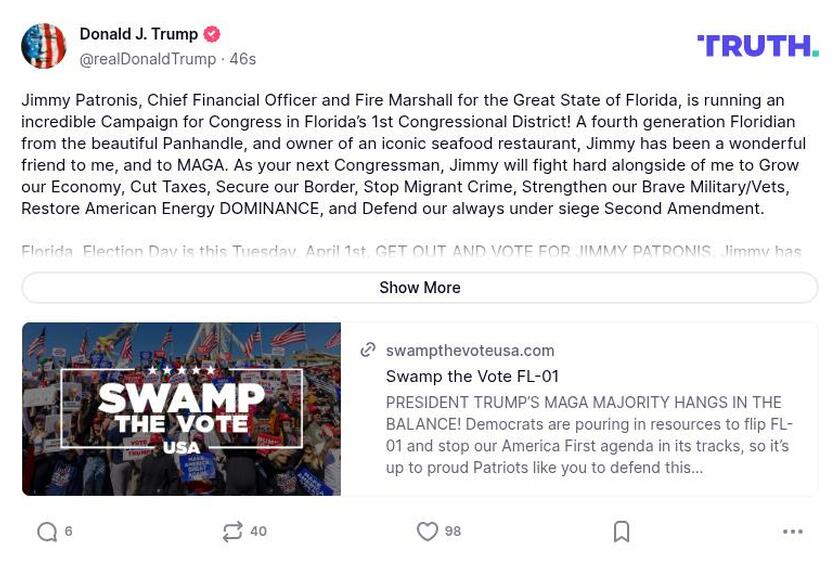 Post image from Donald Trump