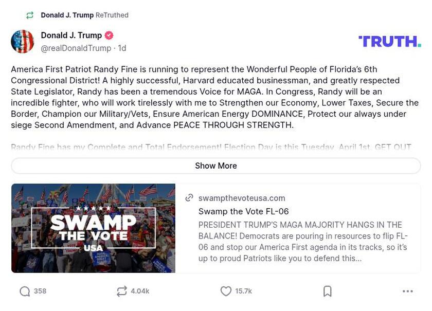 Post image from Donald Trump