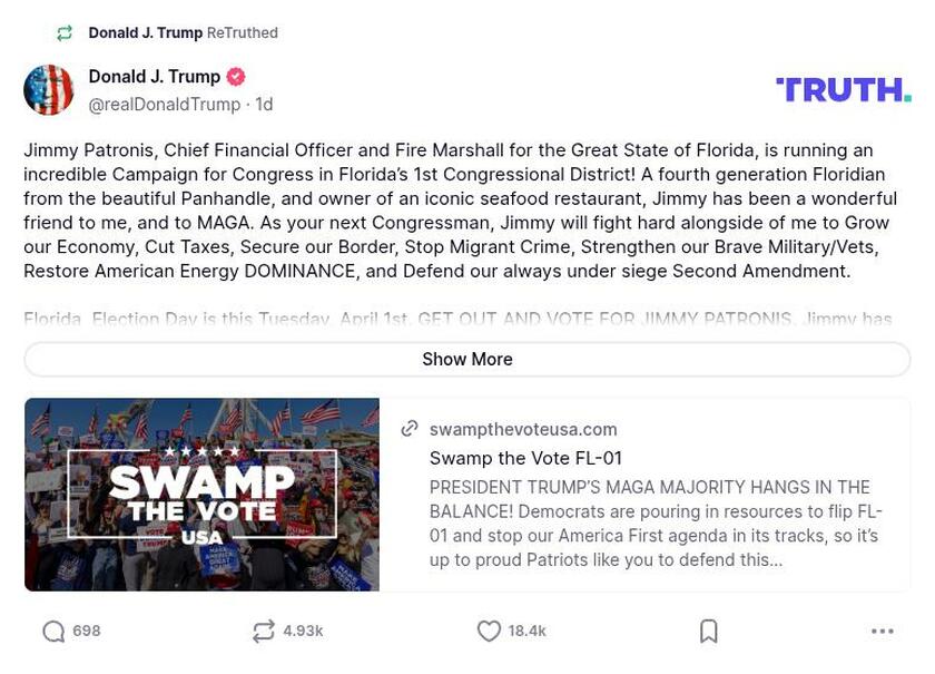 Post image from Donald Trump