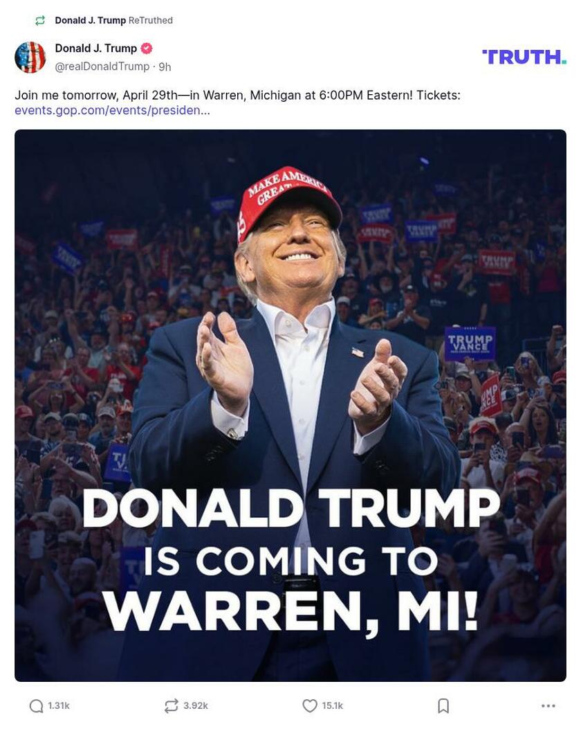 Post image from Donald Trump