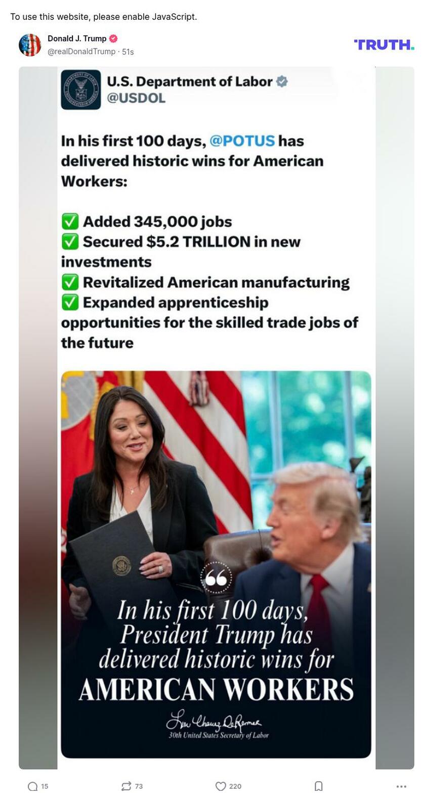 Post image from Donald Trump