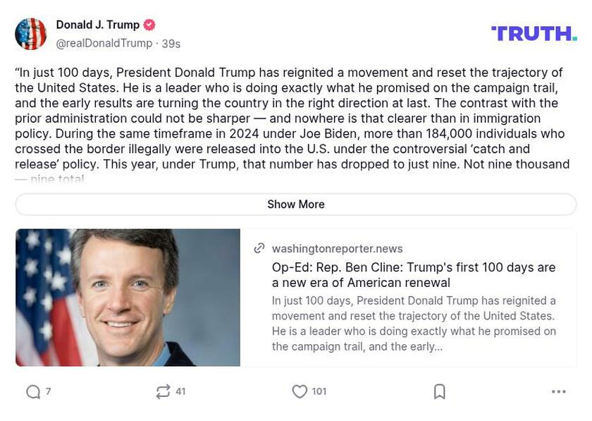 Post preview from Donald Trump