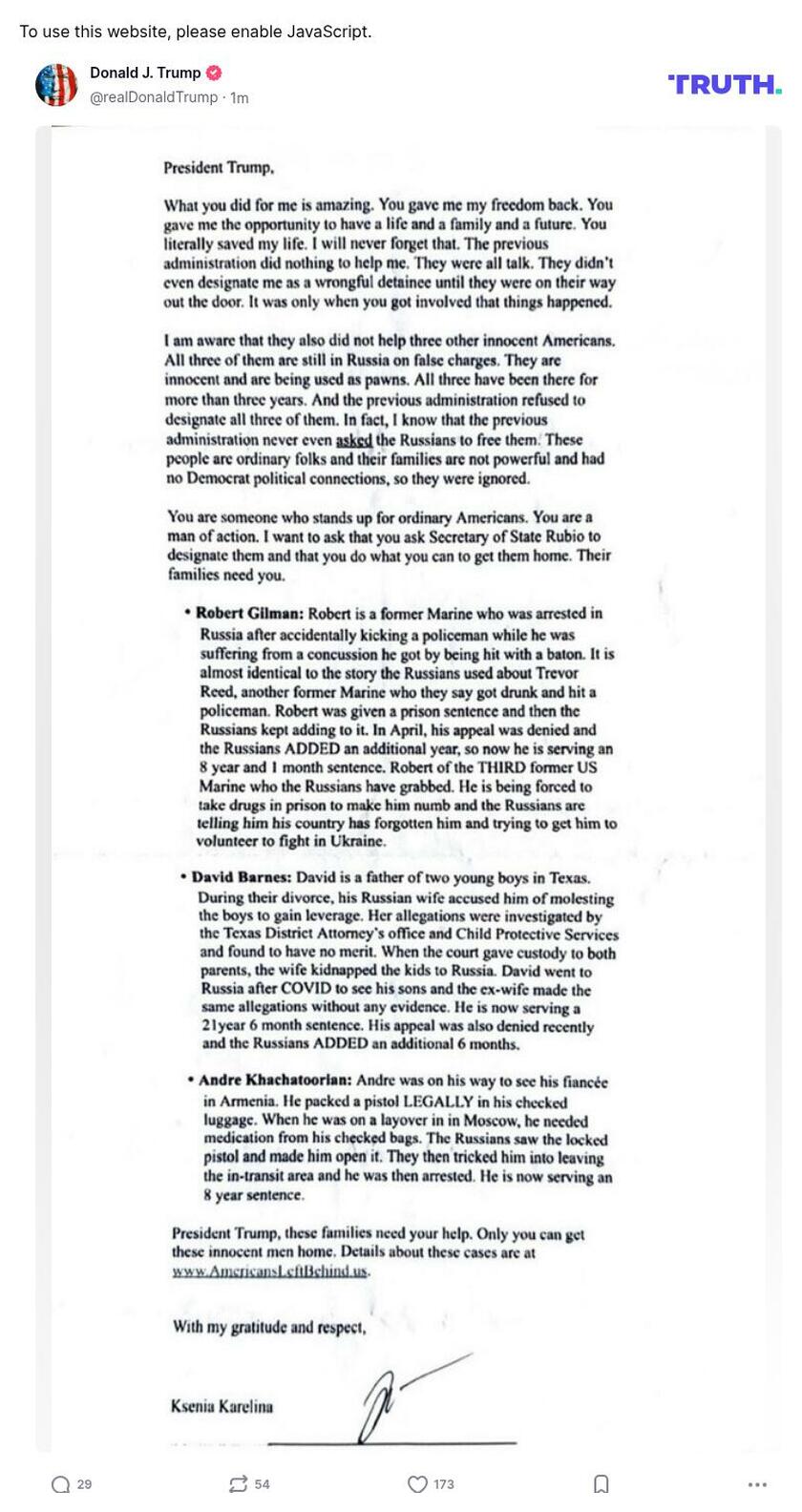 Post image from Donald Trump