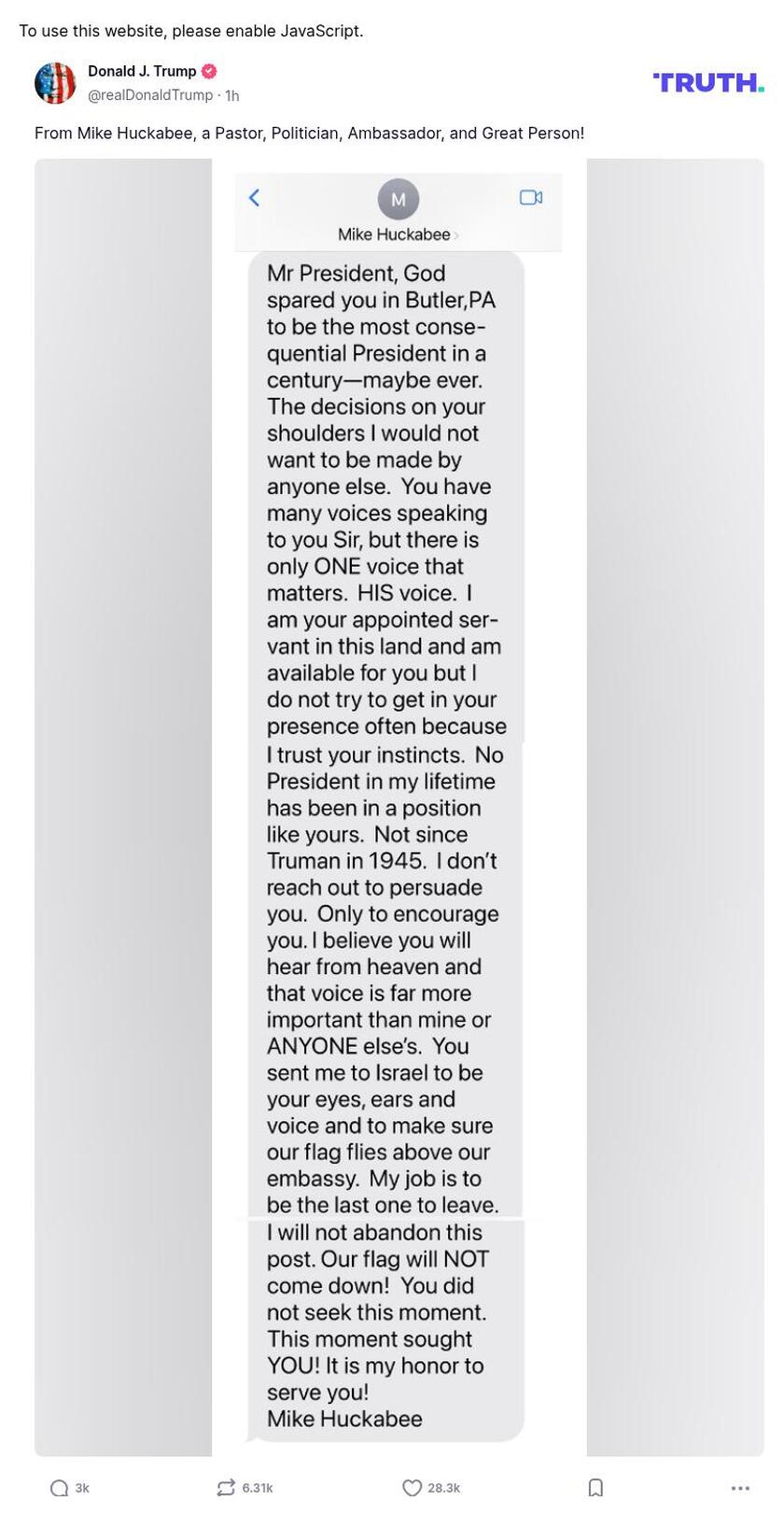 Post image from Donald Trump