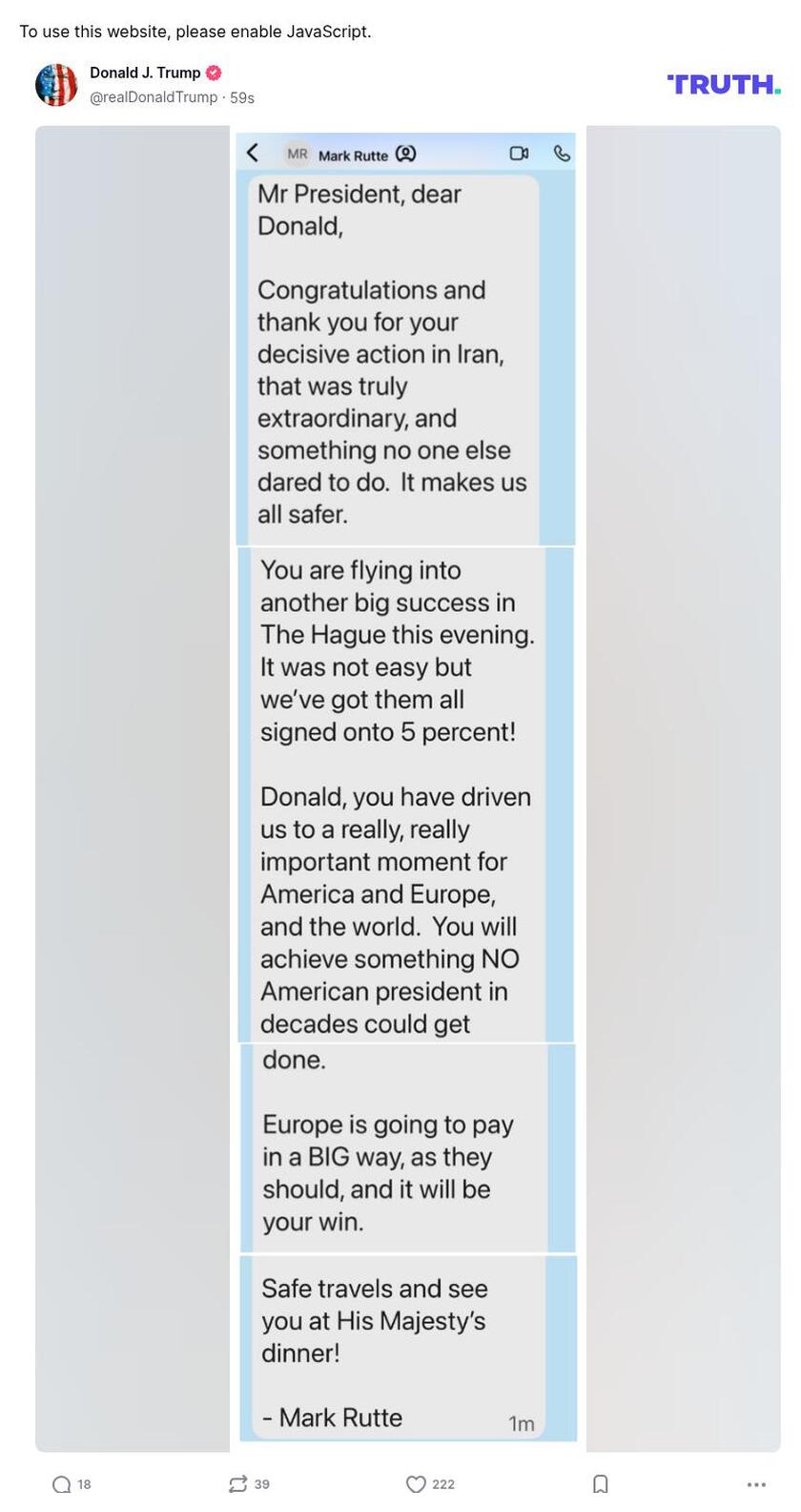 Post image from Donald Trump