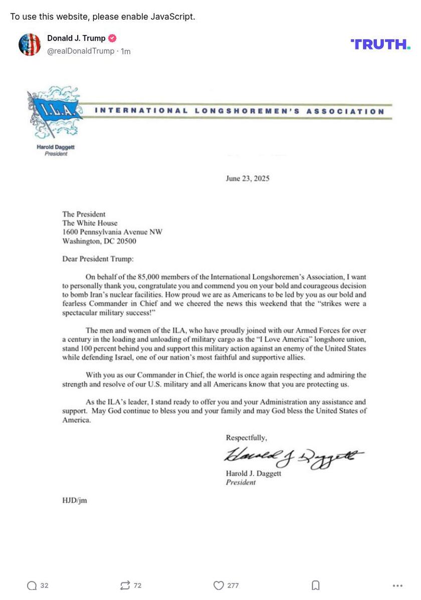 Post image from Donald Trump