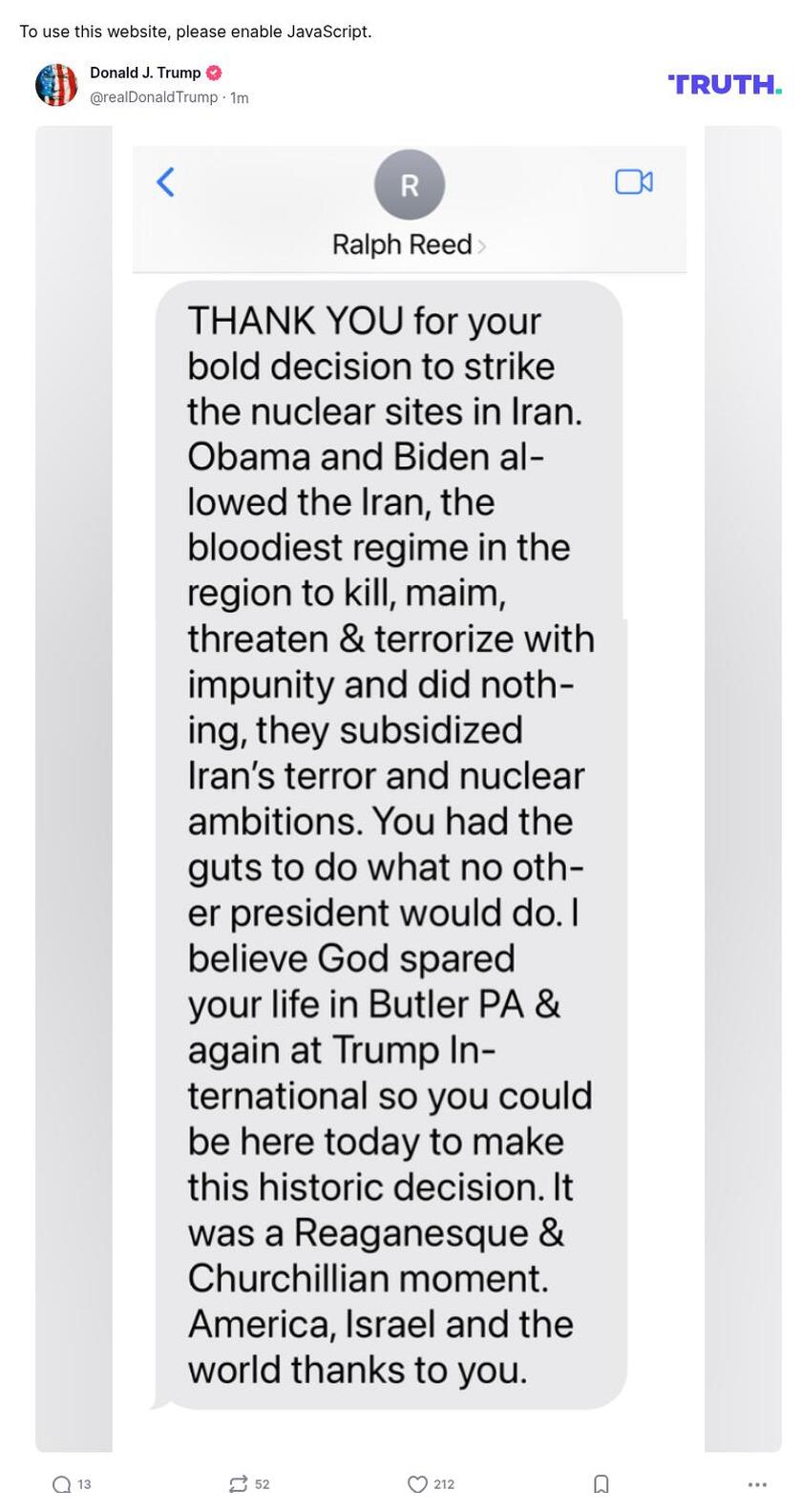 Post image from Donald Trump