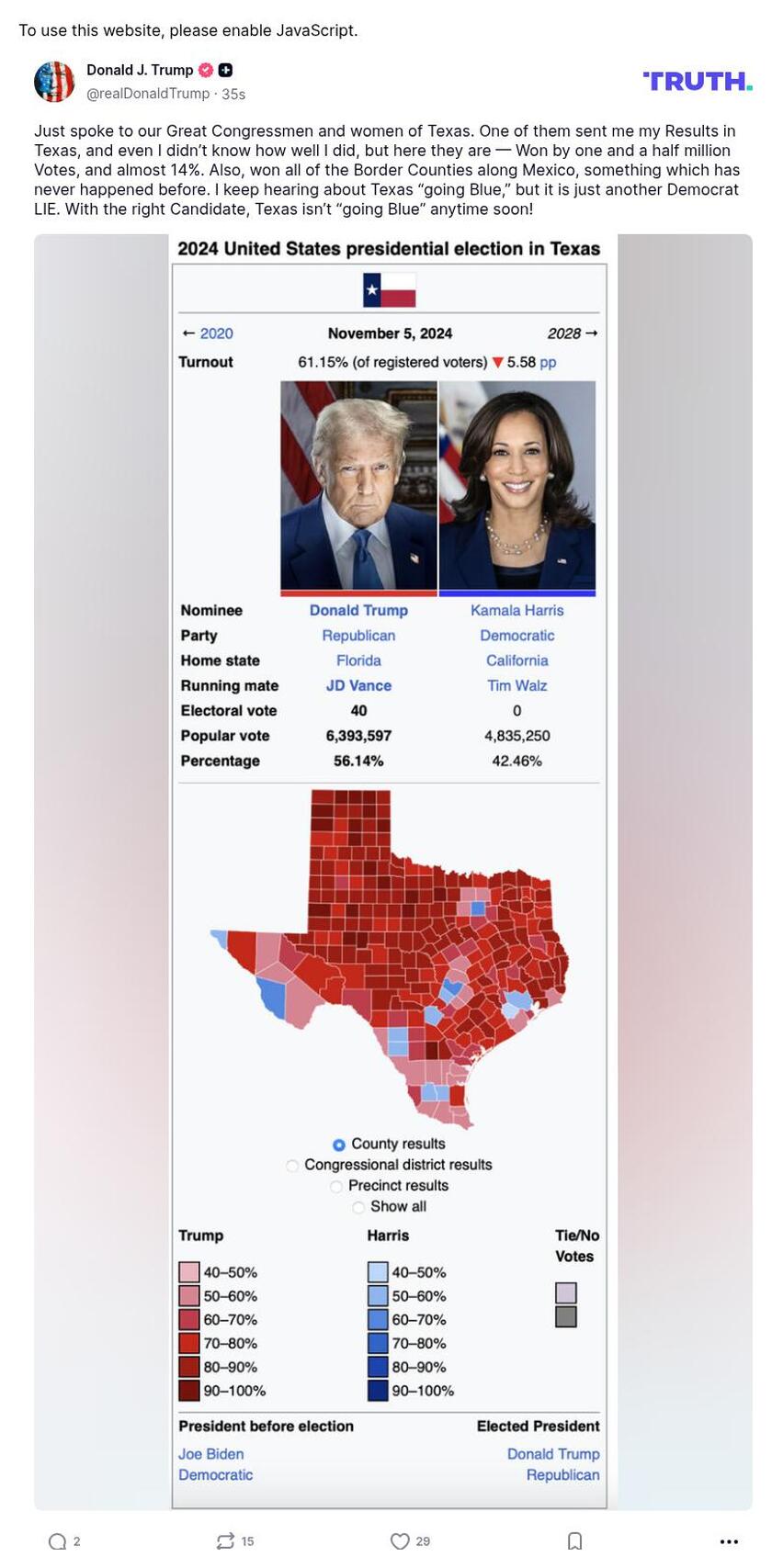 Post image from Donald Trump