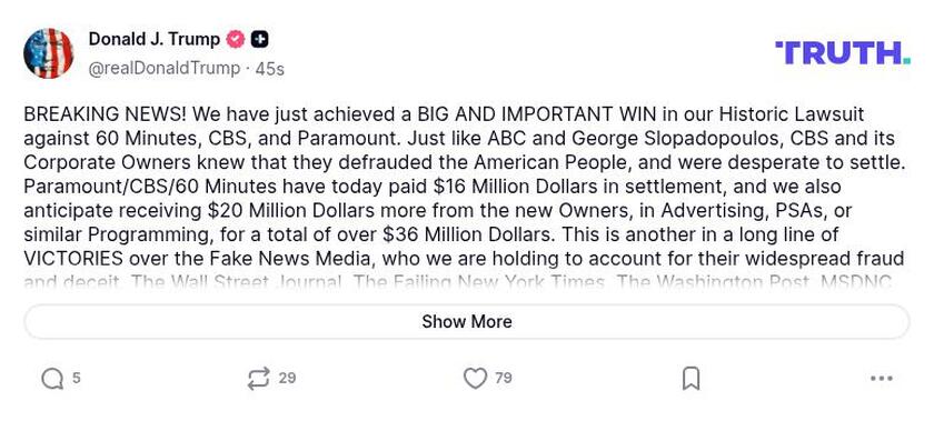 Post preview from Donald Trump