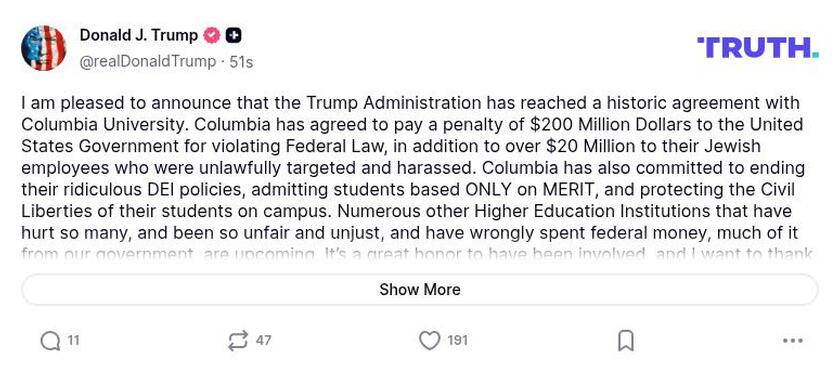 Post image from Donald Trump