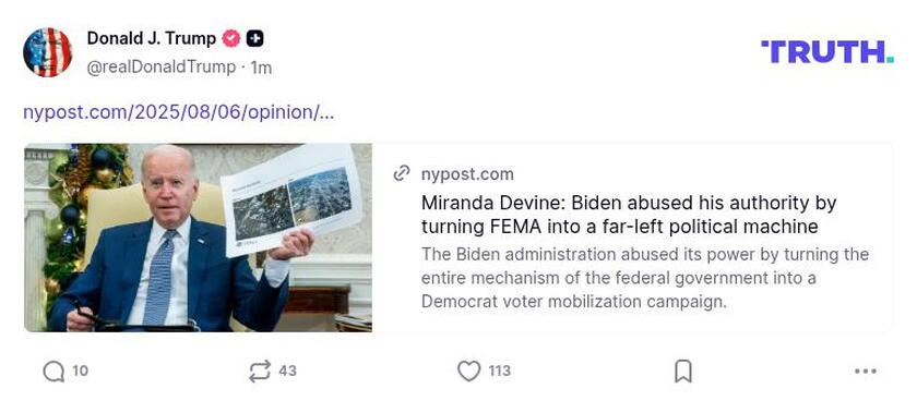 Post preview from Donald Trump