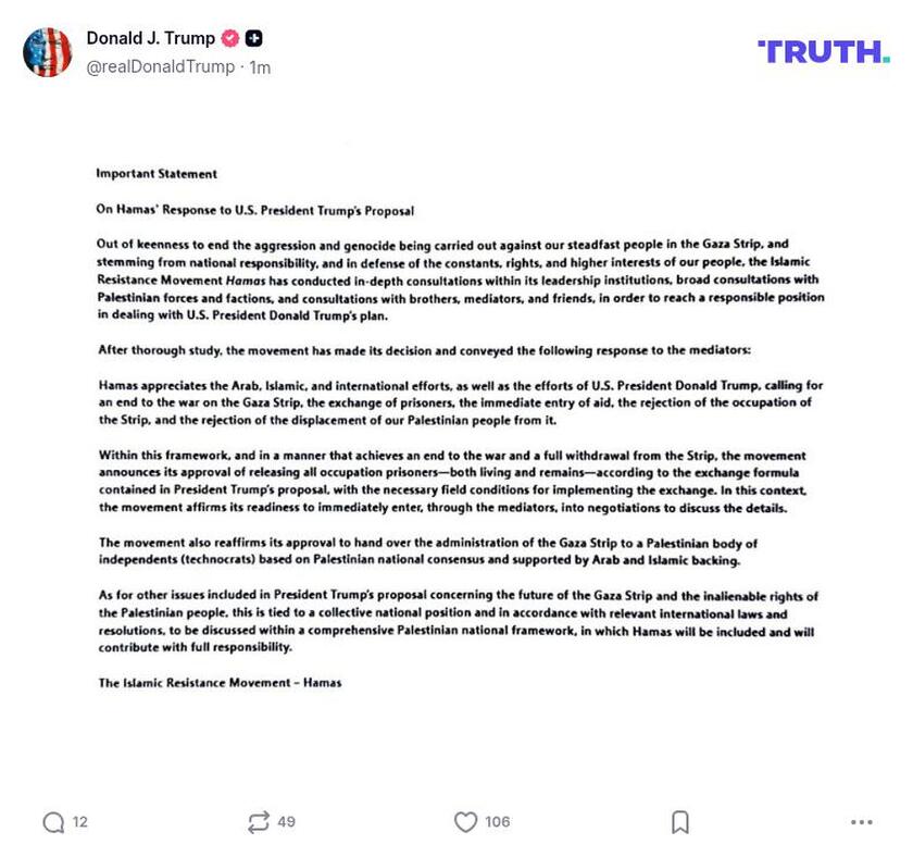 Post image from Donald Trump