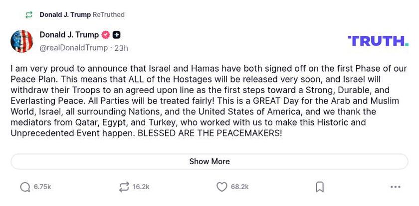 Post preview from Donald Trump