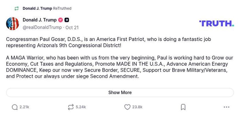 Post image from Donald Trump