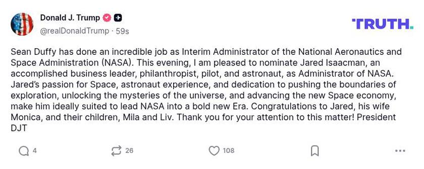 Post image from Donald Trump