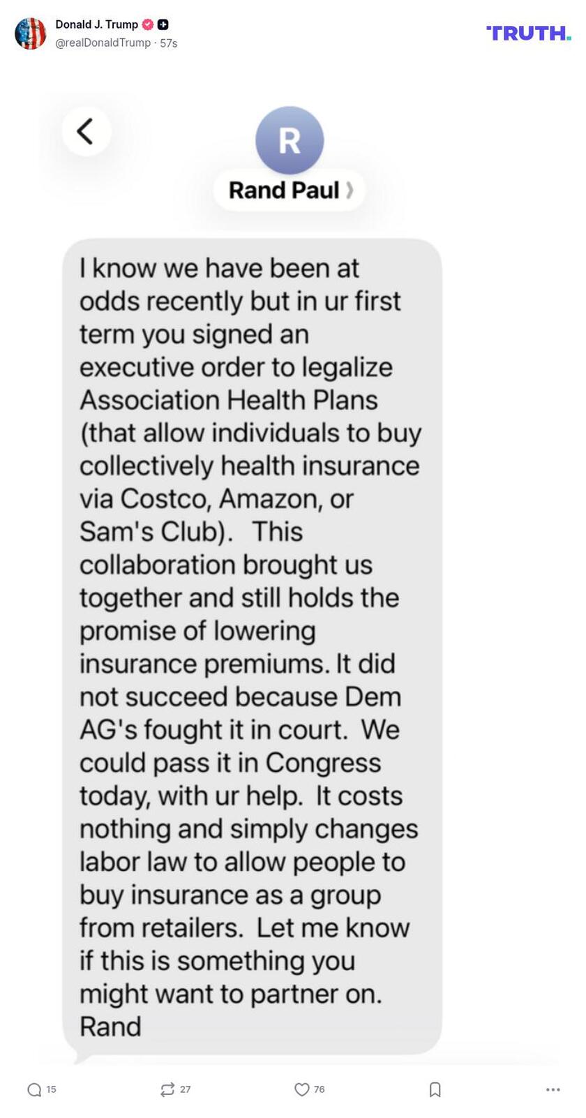 Post image from Donald Trump