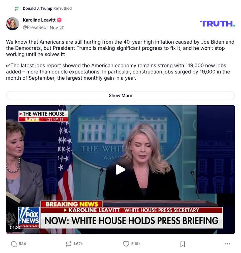 Post preview from Donald Trump