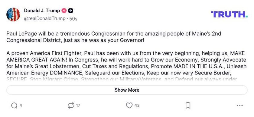 Post image from Donald Trump