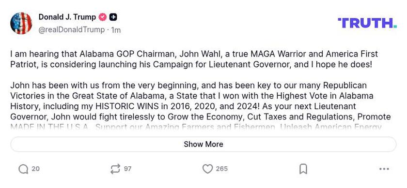 Post image from Donald Trump