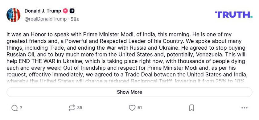 Post preview from Donald Trump