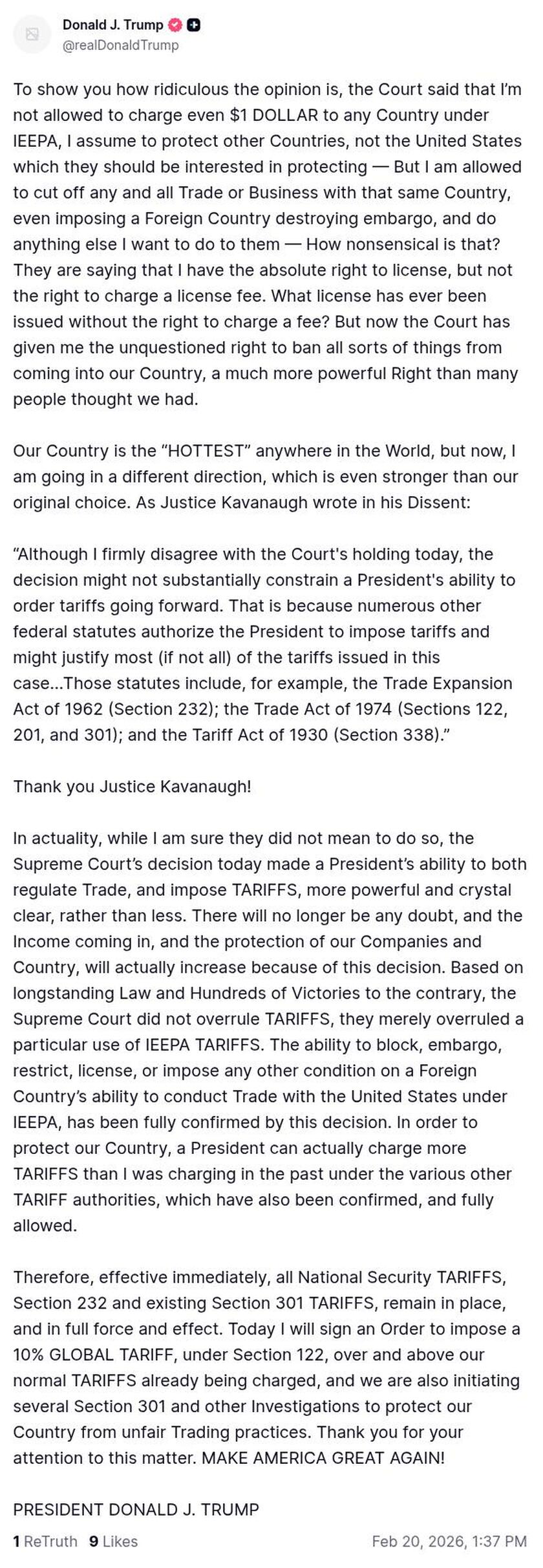 Post image from Donald Trump