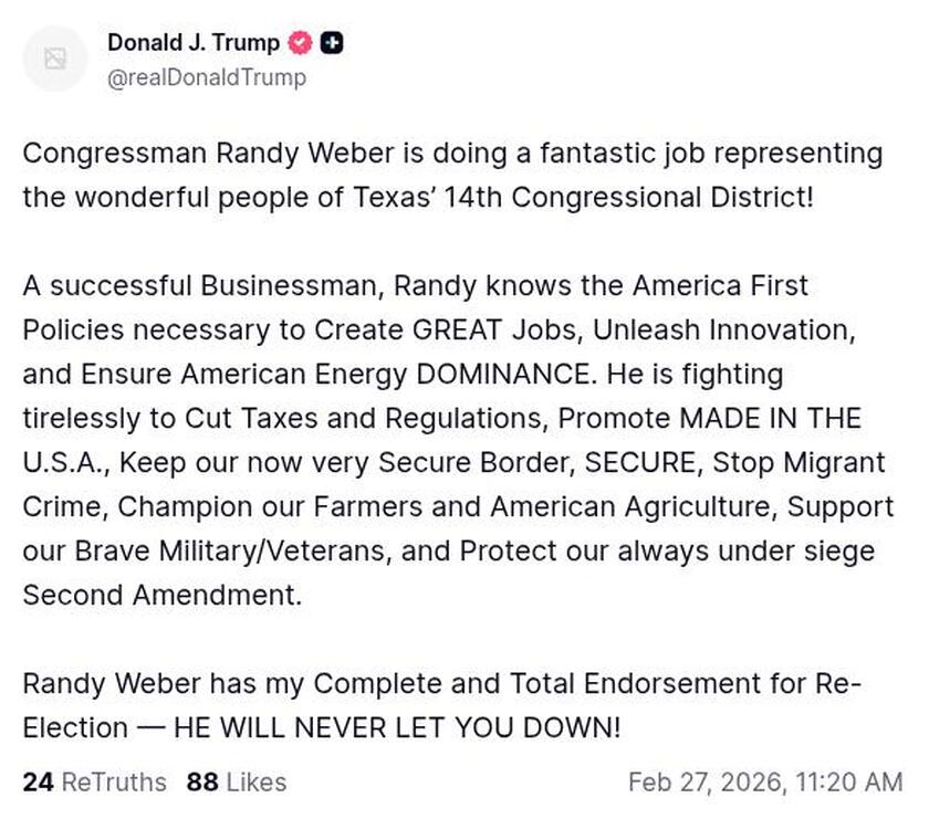 Post image from Donald Trump